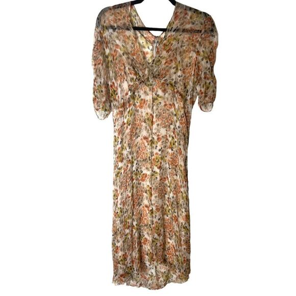 L'AGENCE Orange Fall Floral Print Knee-Length Midi Dress - Picture 2 of 16